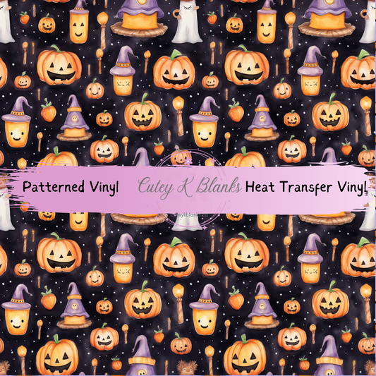 Patterned Printed Vinyl and Heat Transfer (HTV) Sheets - Halloween Pumpkins - PV100144