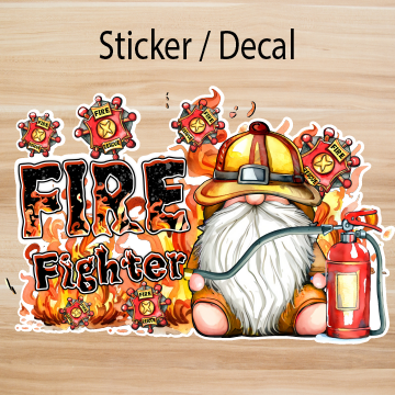Decals, Stickers, HTV  - Fire Fighter Gnome -  DS100189 - Cutey K Blanks