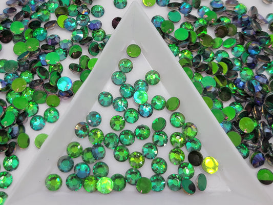 Glass Flatback Rhinestones: Emerald Aurora