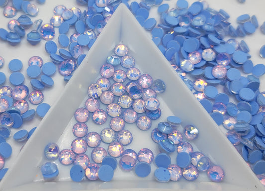 Glass Flatback Rhinestones:  Light Sapphire Luminous Opal