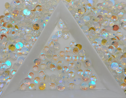 Glass Flatback Rhinestones:  White Aurora