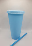 24oz Plastic Tumbler Cup with Matching Straw - 6 colours
