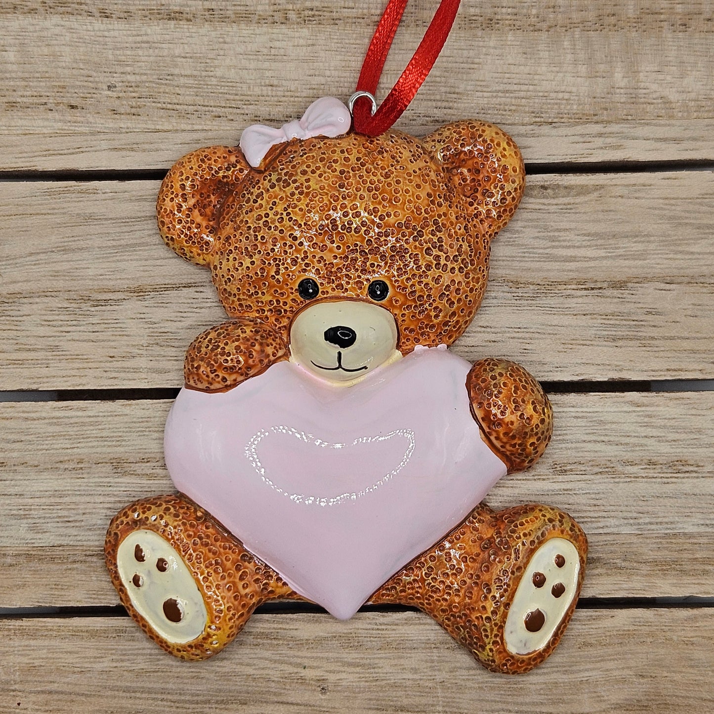 Resin Christmas Ornament Pink Bear