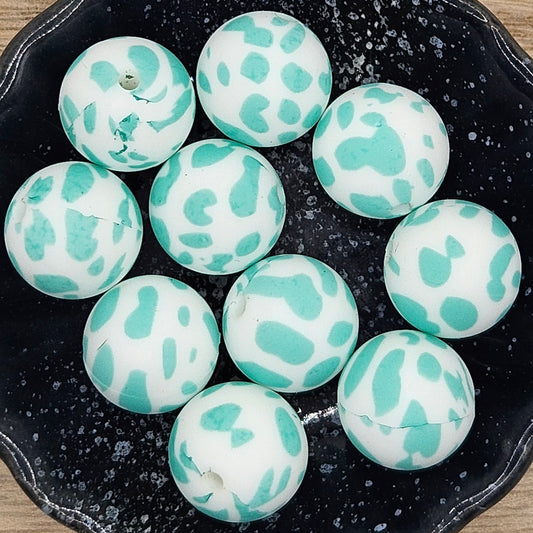 Round Silicone Bead - 15mm - Turquoise Cowhide