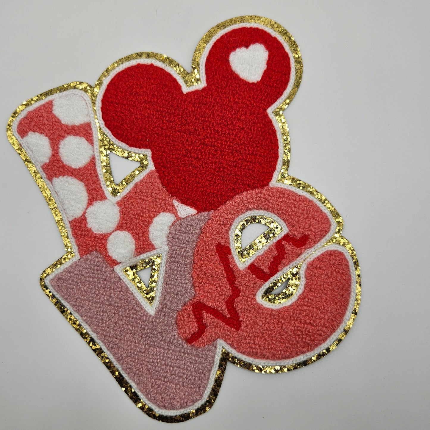 Chenille Iron On Patch: Red Mouse Love