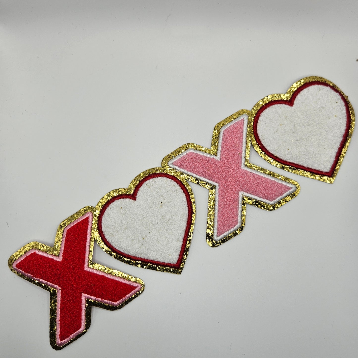 Chenille Iron On Patch: XOXO Hearts