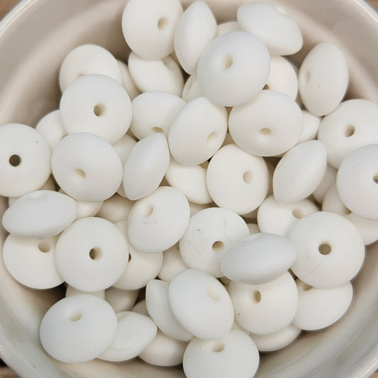 Lentil Silicone Bead - 12mm - White