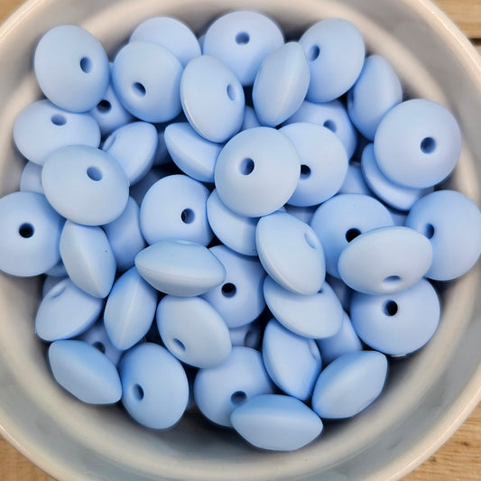 Lentil Silicone Bead - 12mm - Pastel Blue