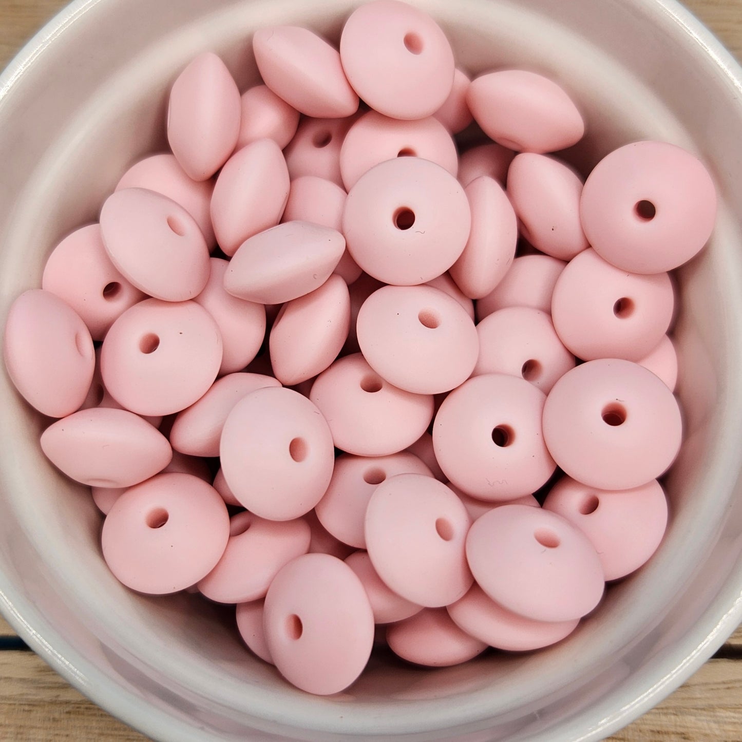 Lentil Silicone Bead - 12mm - Quartz Pink