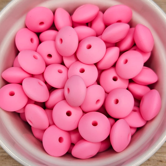 Lentil Silicone Bead - 12mm - Pink