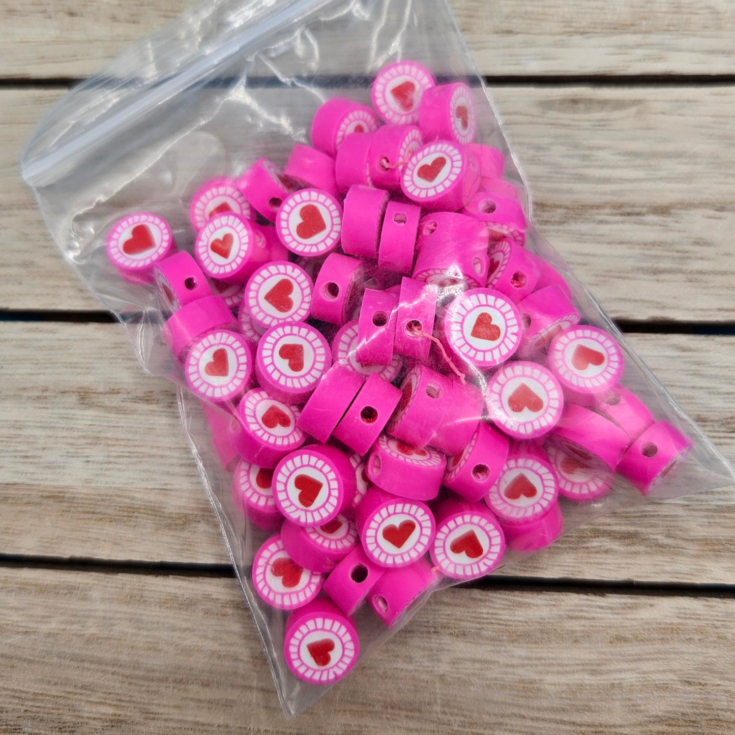 Pink Heart Polymer Clay Beads