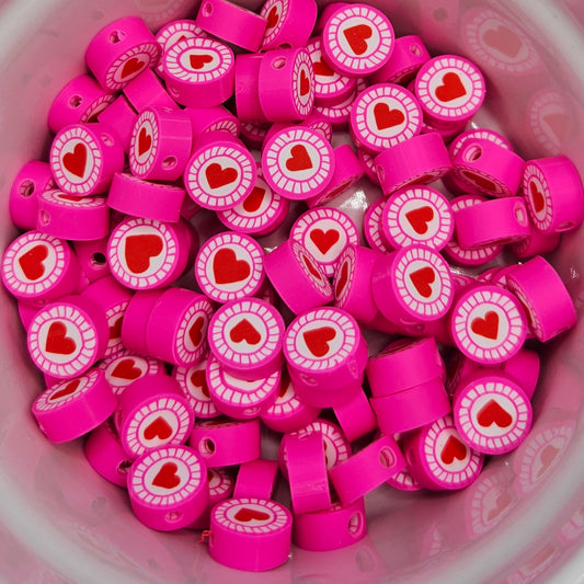 Pink Heart Polymer Clay Beads