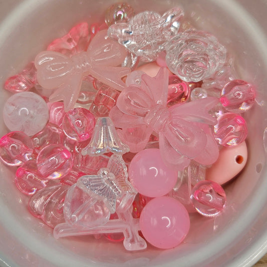 Acrylic Beads Pink Bow and Butterfly mix, 30 Grams