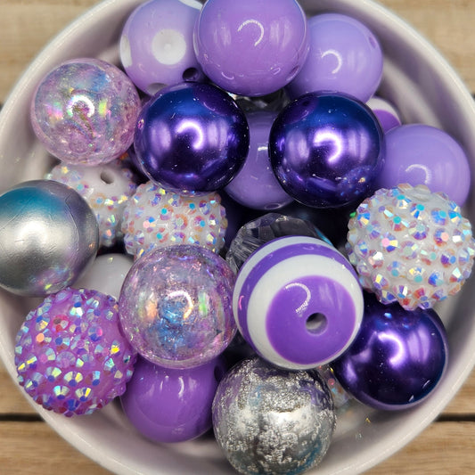 Acrylic Bubble Gum Beads Purple Mix (50)