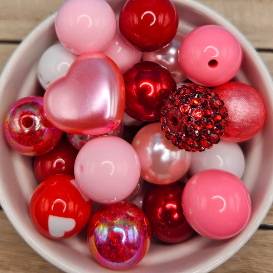Acrylic Bubble Gum Beads Pink Heart Mix (50)