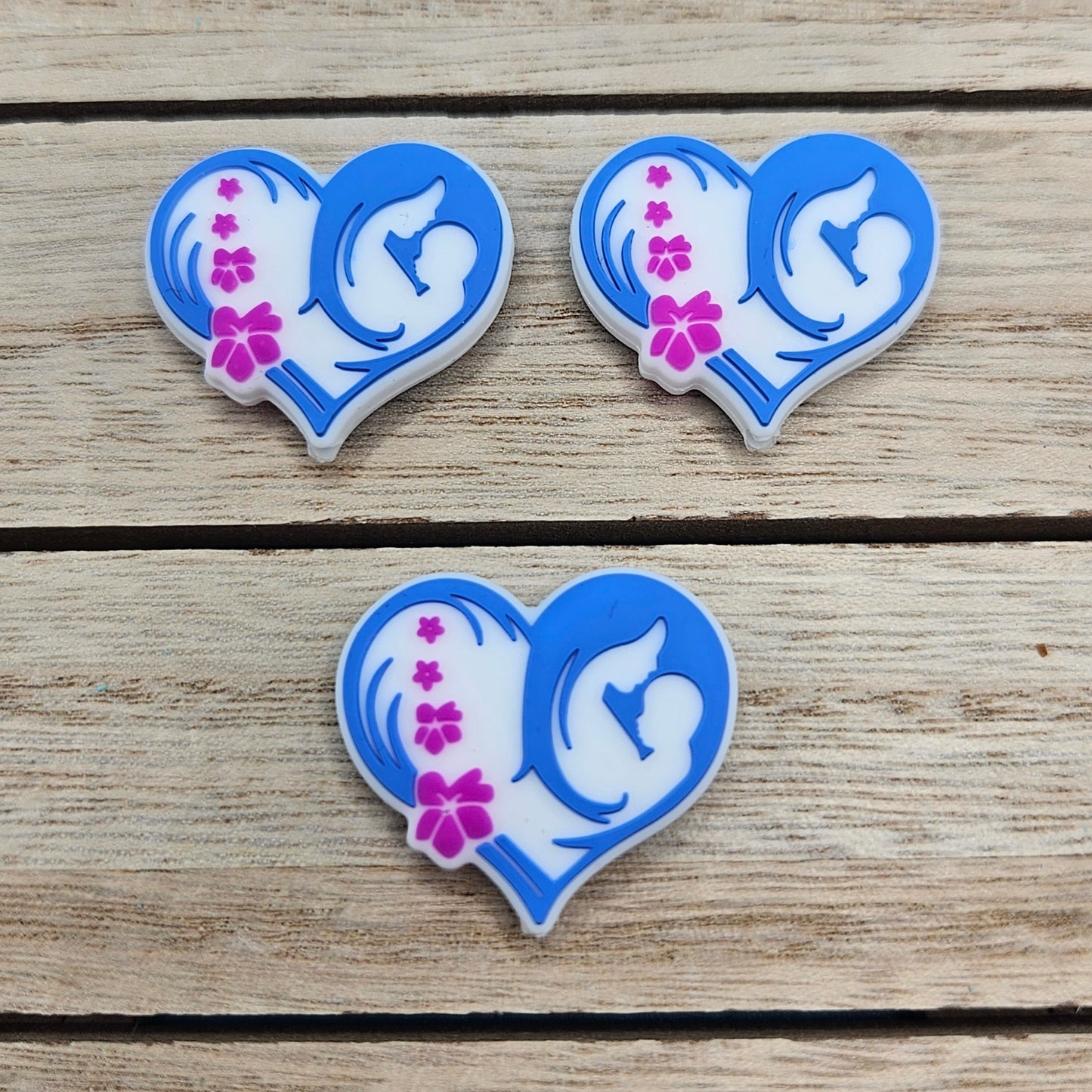 Silicone Focal Beads: Mom Baby Heart | Cartoon Beads | DIY Craft Beads | Beads for wristlets, pens, keychains