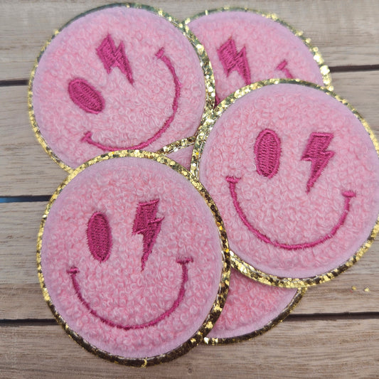 Iron On Hat Patches: Pink Smiley Face