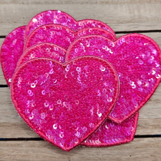 Iron On Hat Patches: Sequin Heart Pink