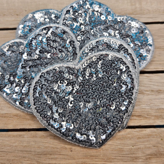 Iron On Hat Patches: Sequin Heart Silver