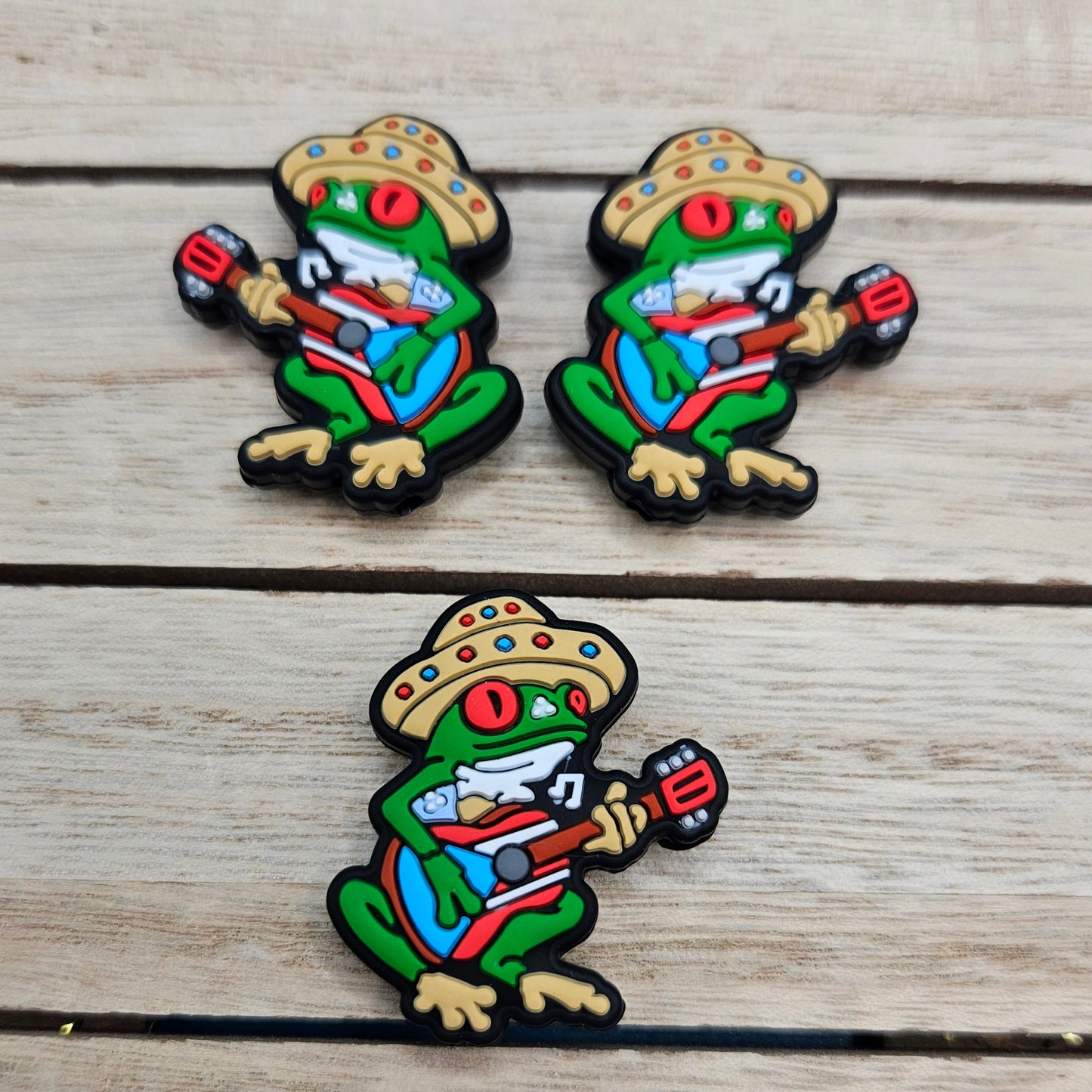 Silicone Focal Beads: Guitar Frog | Cartoon Beads | DIY Craft Beads | Beads for wristlets, pens, keychains