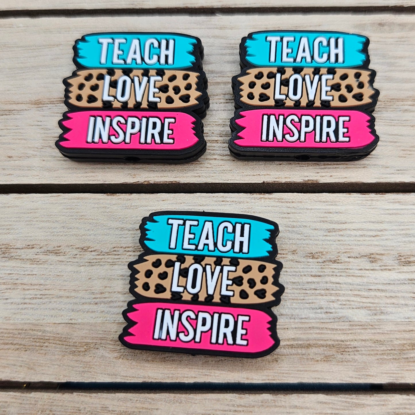 Silicone Focal Beads: Teach love inspire | Cartoon Beads | DIY Craft Beads | Beads for wristlets, pens, keychains