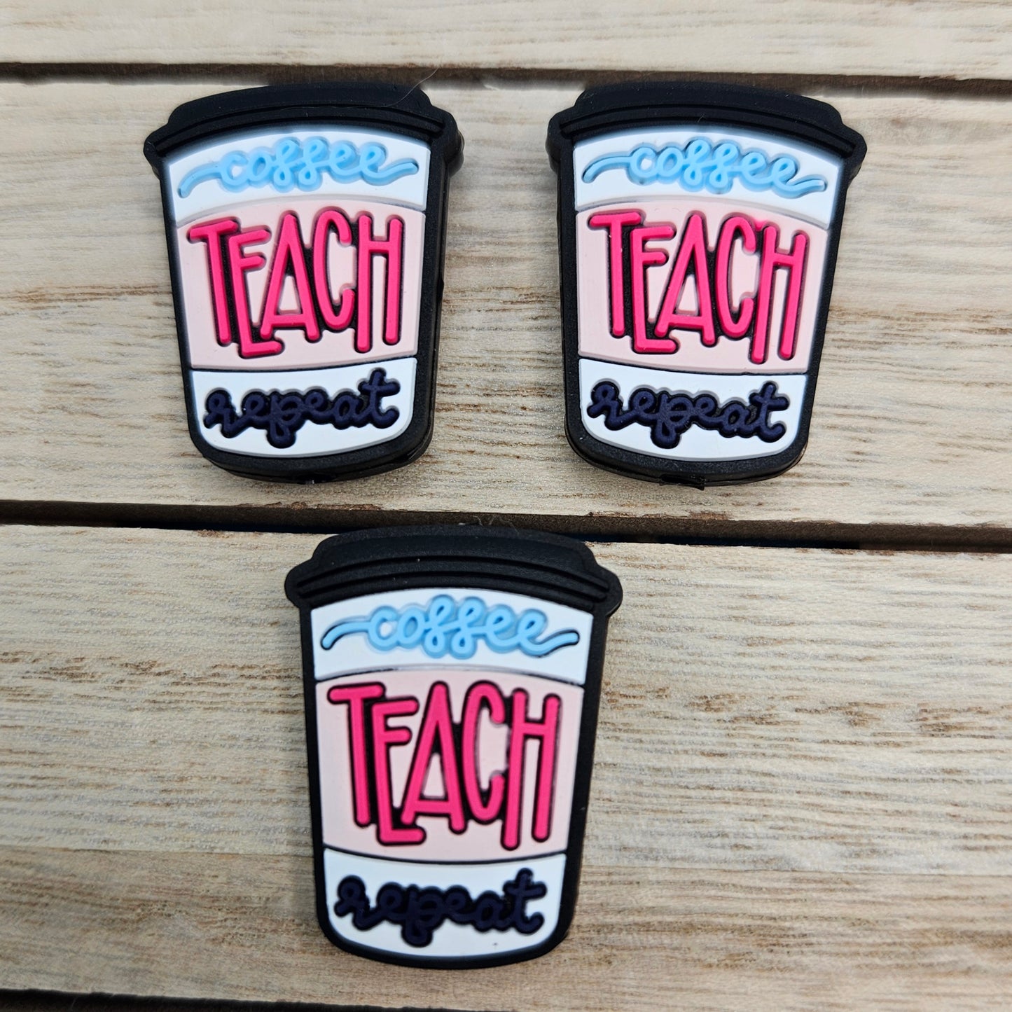 Silicone Focal Beads: Coffee, Teach, Repeat | Cartoon Beads | DIY Craft Beads | Beads for wristlets, pens, keychains