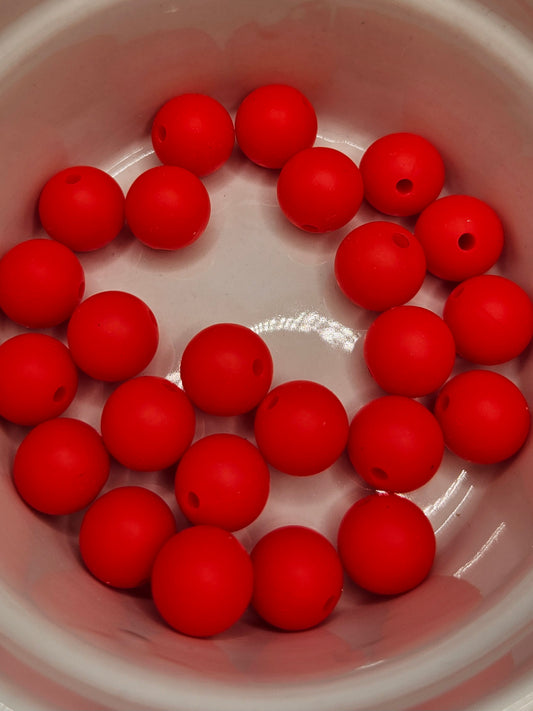 Round Silicone Bead - 12mm AND 15mm. Strawberry Red