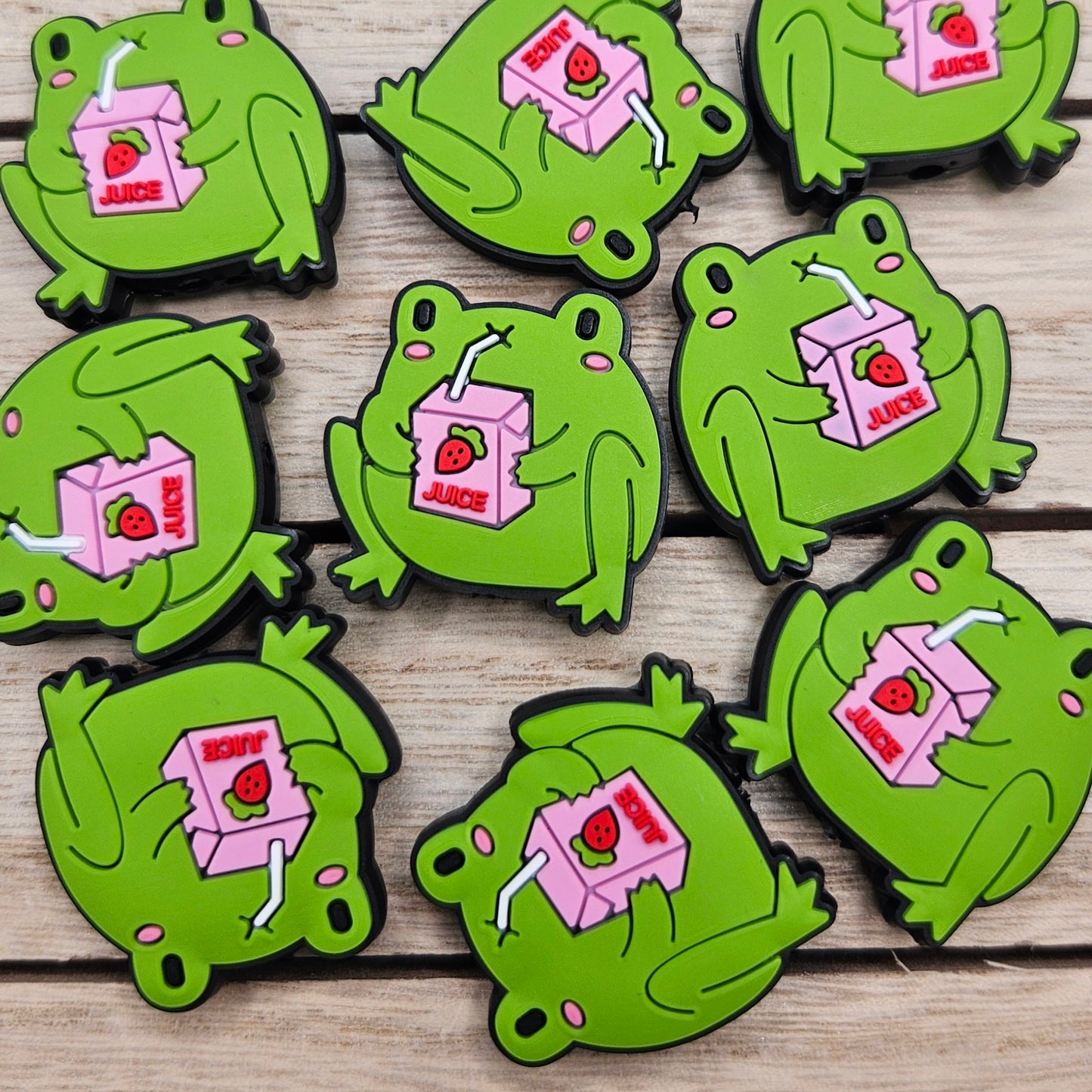 Silicone Focal Beads: Green Frog Drinking | Cartoon Beads | DIY Craft Beads | Beads for wristlets, pens, keychains