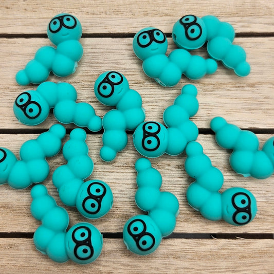 Silicone Focal Beads: 3d worm turquoise | Cartoon Beads | DIY Craft Beads | Beads for wristlets, pens, keychains