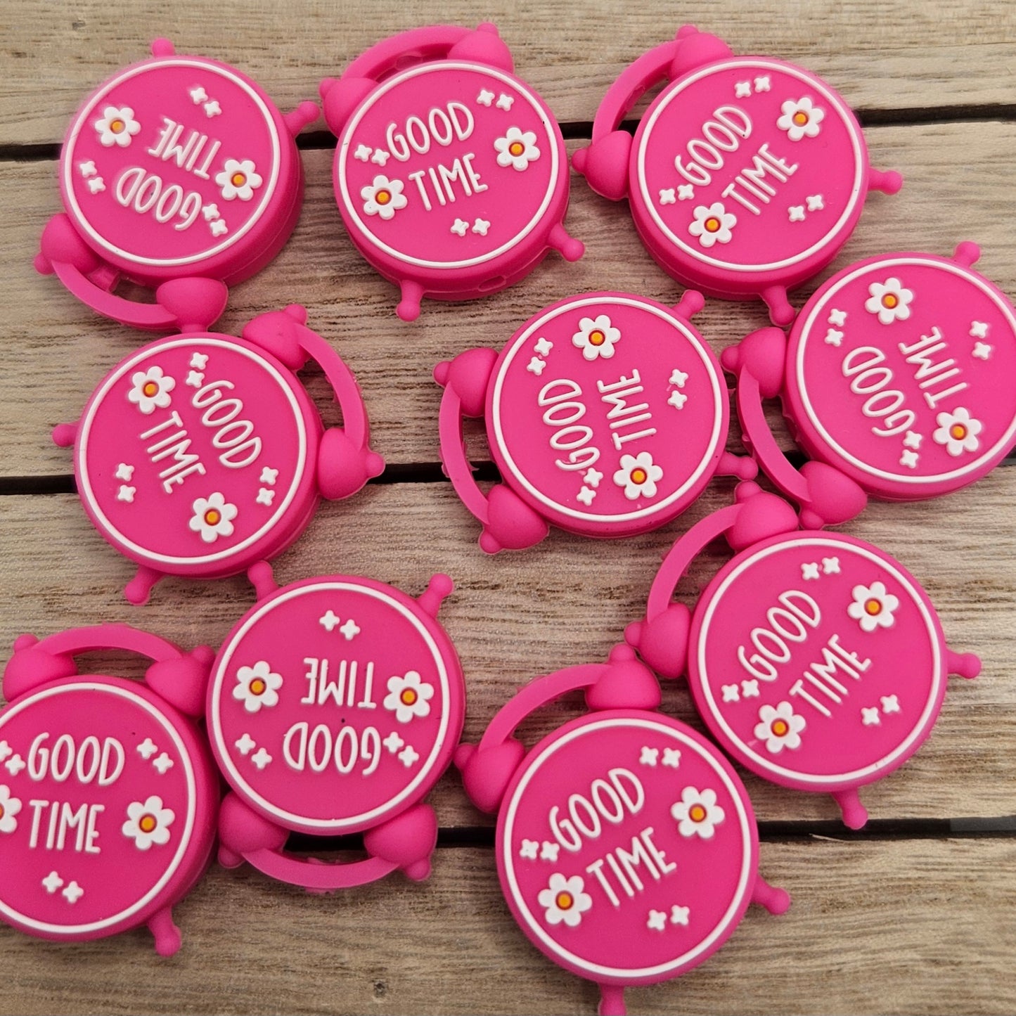 Silicone Focal Beads: 3D clock pink | Cartoon Beads | DIY Craft Beads | Beads for wristlets, pens, keychains