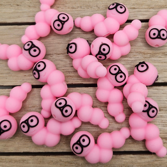 Silicone Focal Beads: 3D pink worm | Cartoon Beads | DIY Craft Beads | Beads for wristlets, pens, keychains