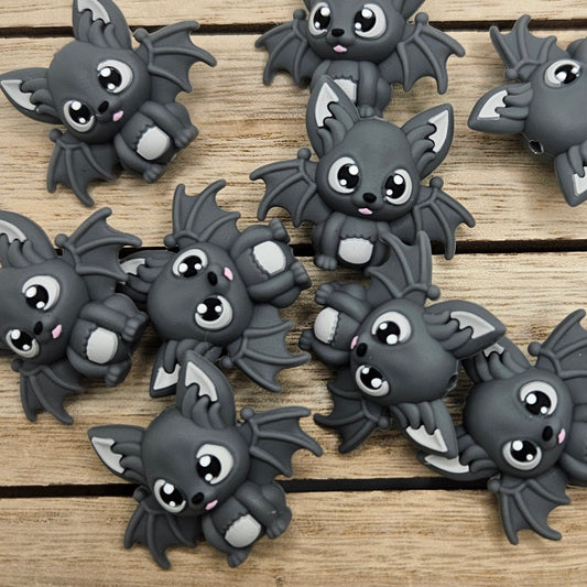 Silicone Focal Beads: 3D Bat Dark Grey | Cartoon Beads | DIY Craft Beads | Beads for wristlets, pens, keychains