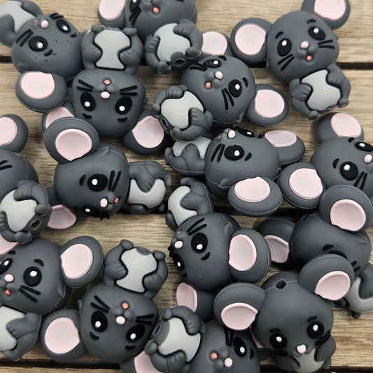 Silicone Focal Beads: 3D Dark Grey Mouse | Cartoon Beads | DIY Craft Beads | Beads for wristlets, pens, keychains