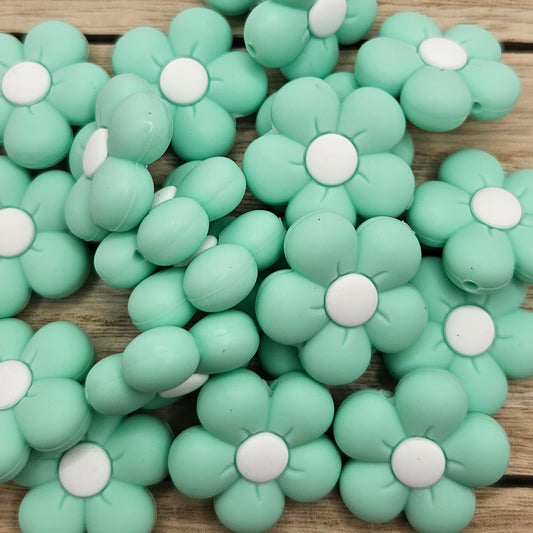 Silicone Focal Beads: Mint Flower | Cartoon Beads | DIY Craft Beads | Beads for wristlets, pens, keychains