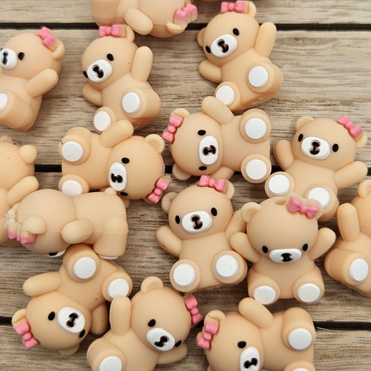 Silicone Focal Beads: 3D Light Brown Bear | Cartoon Beads | DIY Craft Beads | Beads for wristlets, pens, keychains