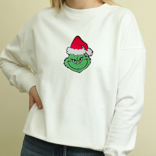 Chenille Iron On Patch: Green Grinch Face