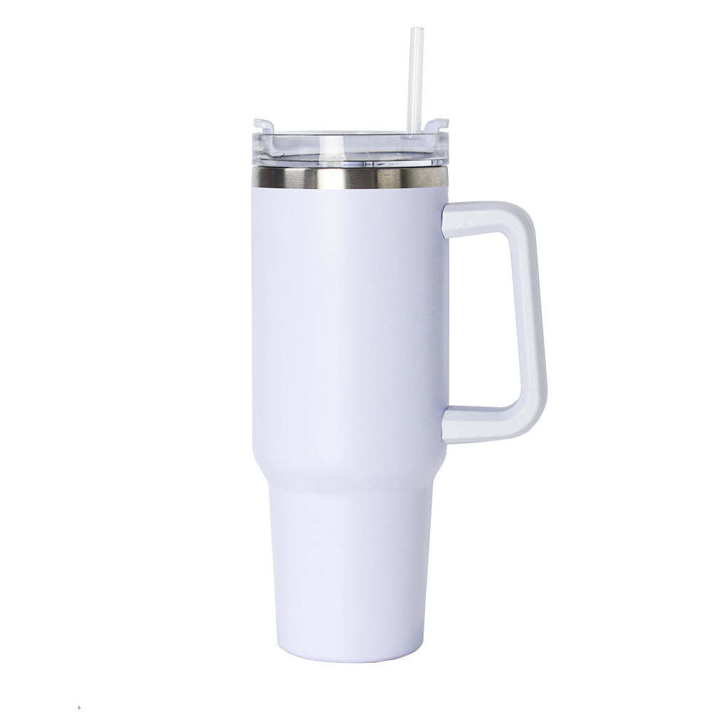 White 40oz Tumbler with Handle