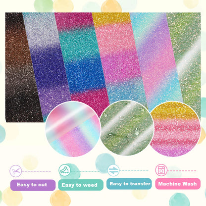 Teckwrap Ombre Glitter Heat Transfer Vinyl - Rainbow Brown - Cutey K Blanks