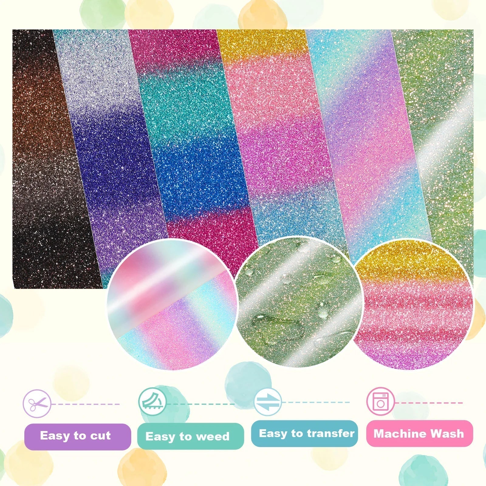 Teckwrap Ombre Glitter Heat Transfer Vinyl - Rainbow Purple - Cutey K Blanks