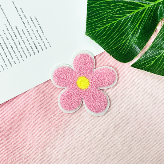 Chenille Iron On Patch: Pink Flower