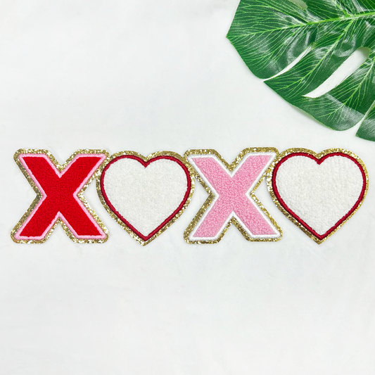 Chenille Iron On Patch: XOXO Hearts