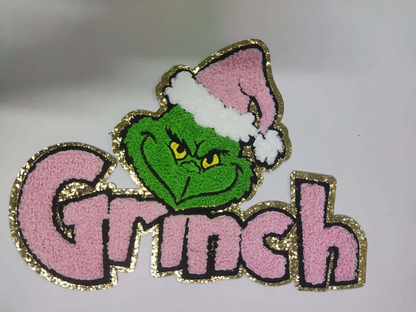 Chenille Iron On Patch: Pink Grinch