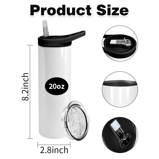 20oz White Sublimation Straight Tumbler with Dual Screw on Lids (Individuals and Cases)