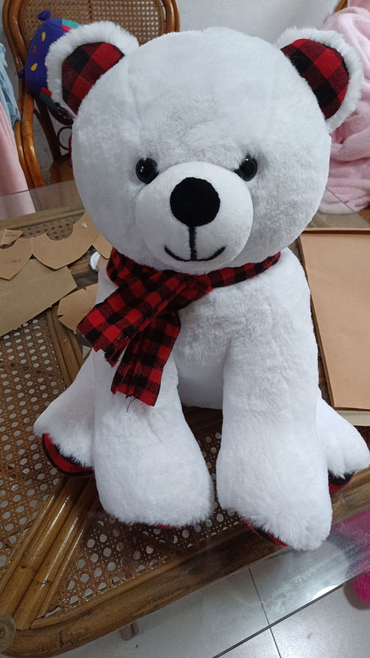 Christmas Polar Bear Plush with Buffalo Plaid Ears and Feet