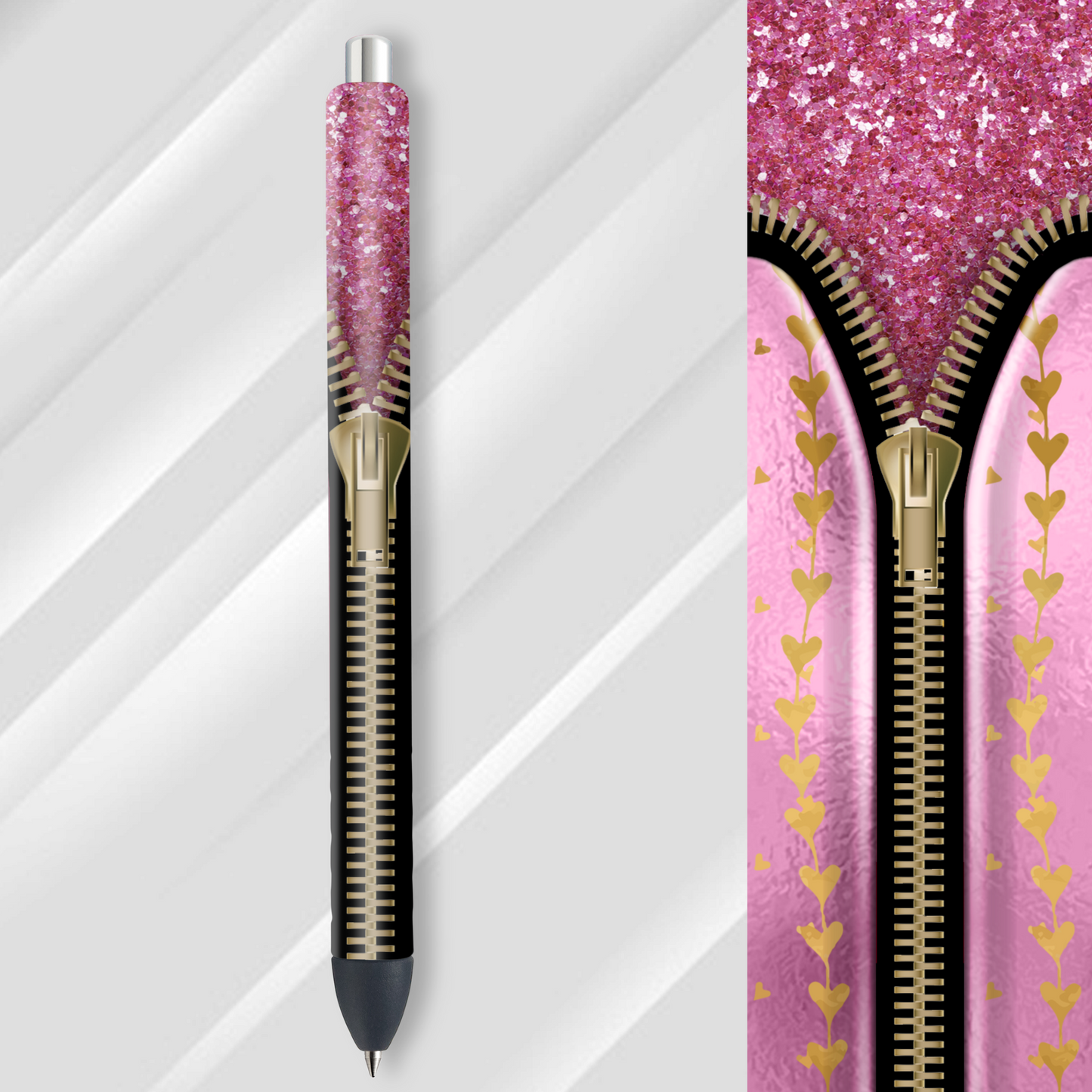 Vinyl Pen Wrap / Bookmark Prints - Pink Zipper - P100056