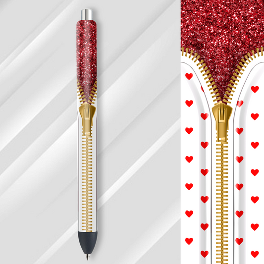 Vinyl Pen Wrap / Bookmark Prints - Red Heart Zipper - P100060