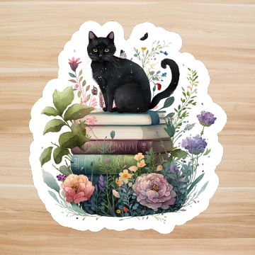 Decals, Stickers, HTV  - Watercolour Black Cat - DS100076 - Cutey K Blanks