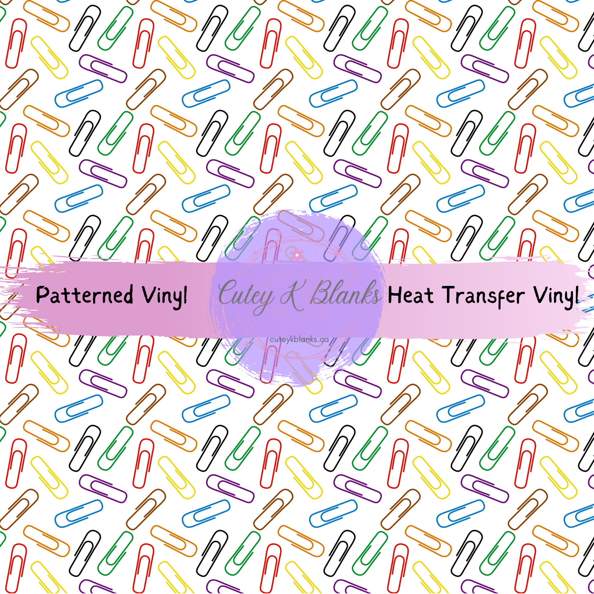 Premium Patterned Printed Vinyl and Heat Transfer (HTV) Sheets - Paper Clips - PV100066 - Cutey K Blanks