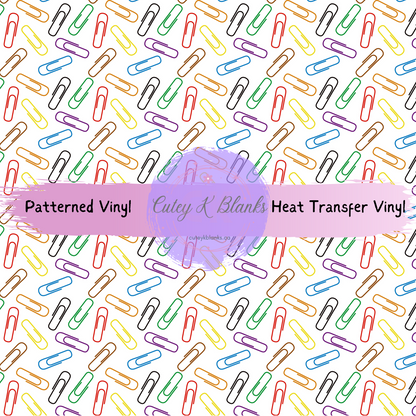 Premium Patterned Printed Vinyl and Heat Transfer (HTV) Sheets - Paper Clips - PV100066 - Cutey K Blanks