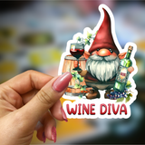 Decals, Stickers, HTV  - Wine Diva Gnome -  DS100193 - Cutey K Blanks